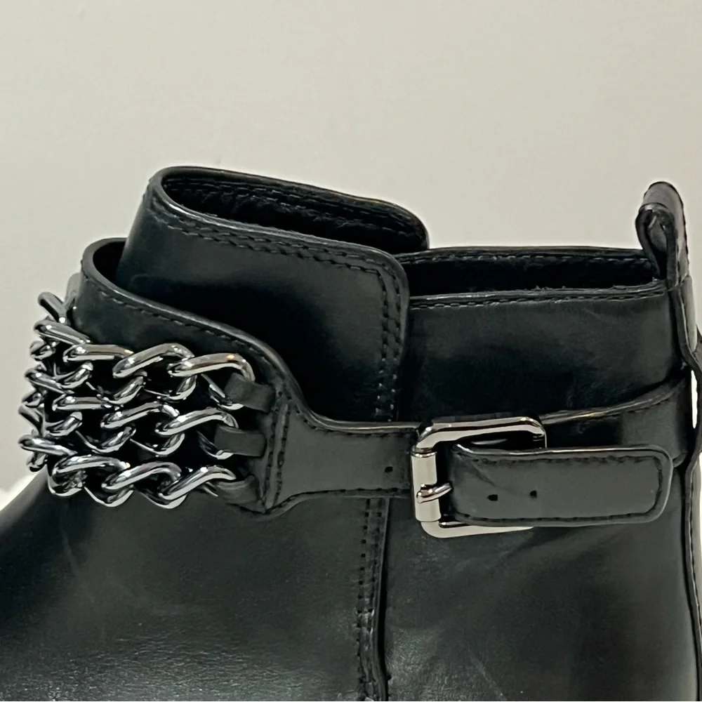 NEW Tory Burch BLOOMFIELD Gunmetal Chain Embellished Black Leather Bootie